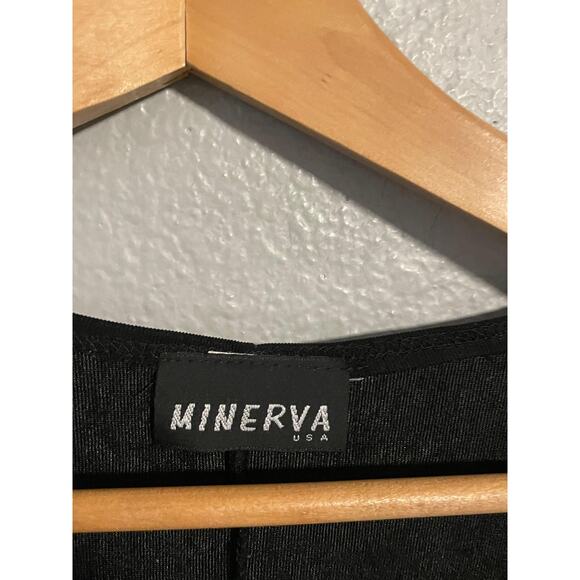 Minerva Dress Womens Small Black Square Neck Short Sleeve Mini Rhinestone Y2K - Picture 2 of 7